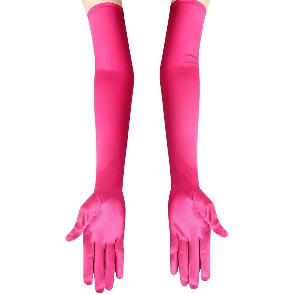 Women's Satin Rose Red Long Gloves Costumes Elbow Length Evening Party Prom